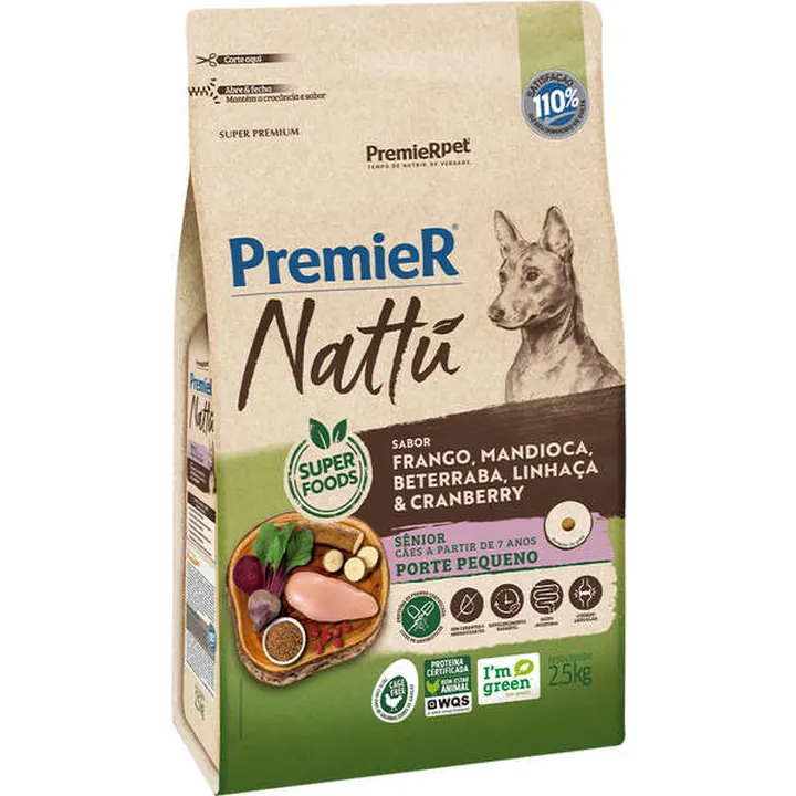 Ração PremieR Nattu Cães Adultos Sênior Porte Pequeno Mandioca