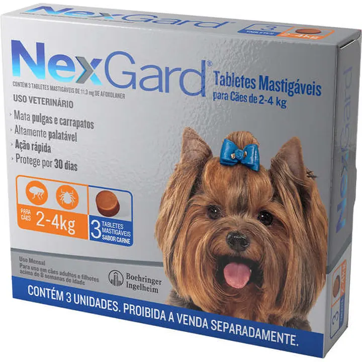 Antipulgas e Carrapatos NexGard 11,3 mg para Cães de 2 a 4 Kg – 3 tabletes